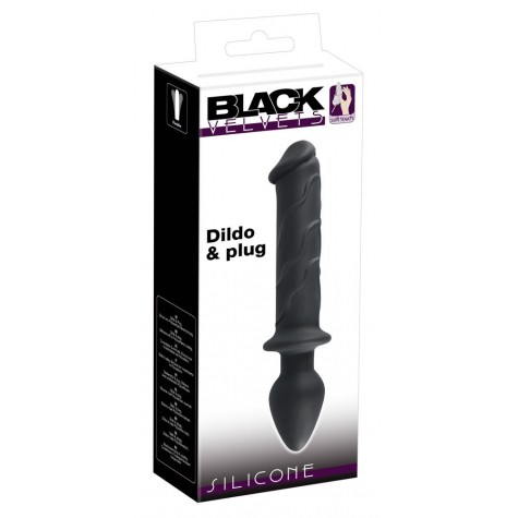 Черный двусторонний стимулятор Dildo & Plug - 22,8 см.